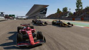 F1 24 track list: A Ferrari, Red Bull and McLaren car at the front of the pack at the start of the Portugal GP.
