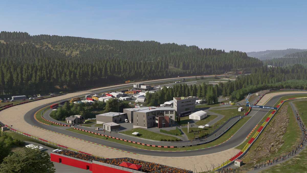 F1 24 track list: A shot of the Circuit de Spa-Francorchamps from above.