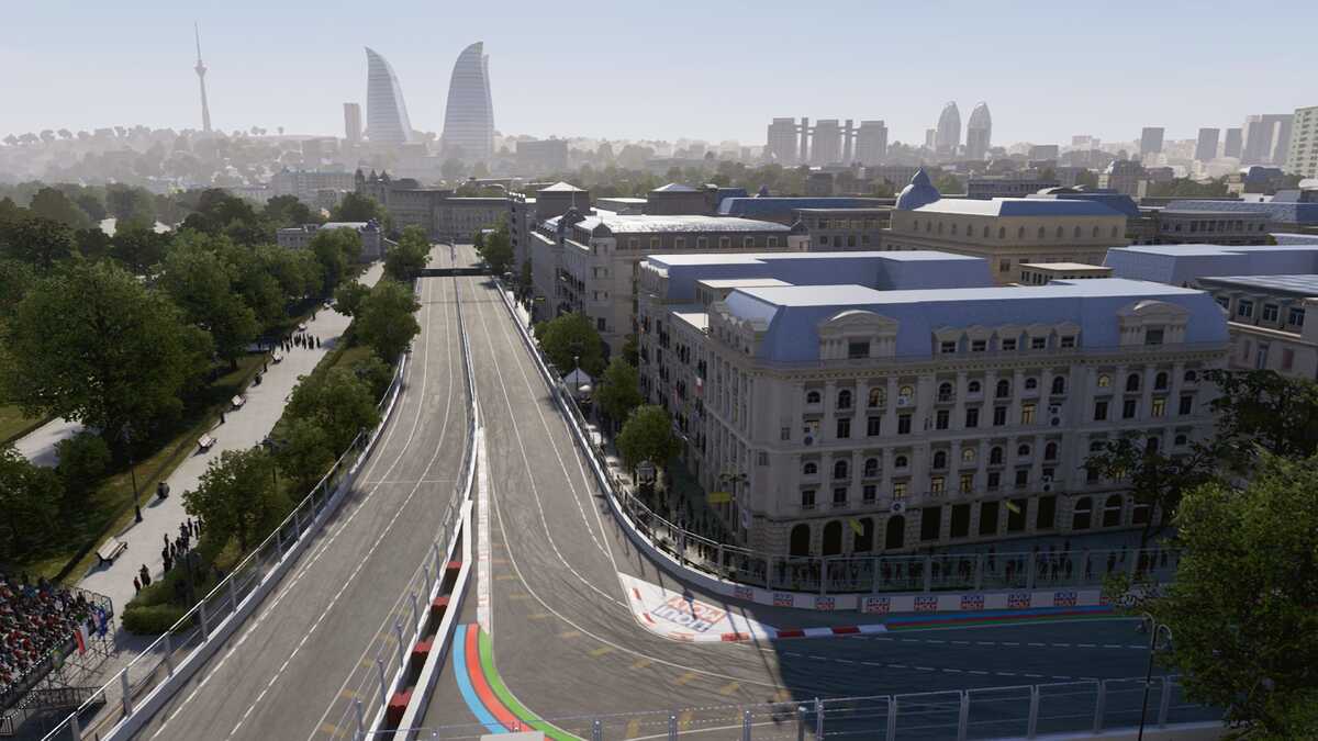 F1 24 track list: A shot of the Baku City Circuit from above.