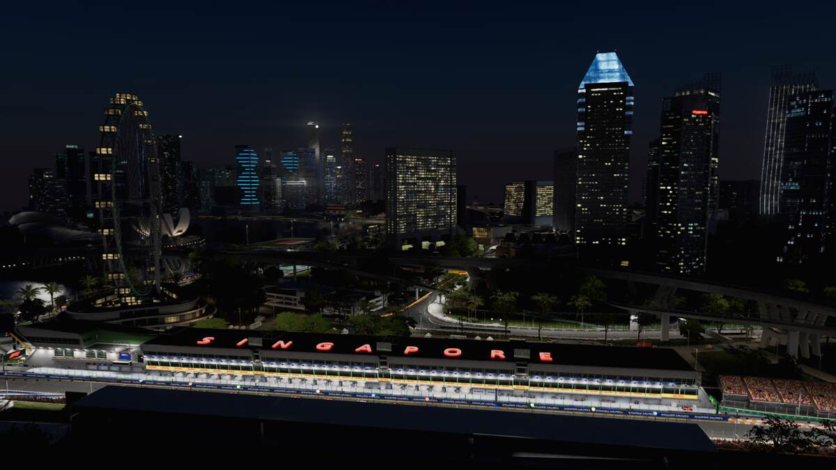 F1 24 track list: A shot of the Marina Bay Street Circuit from above.