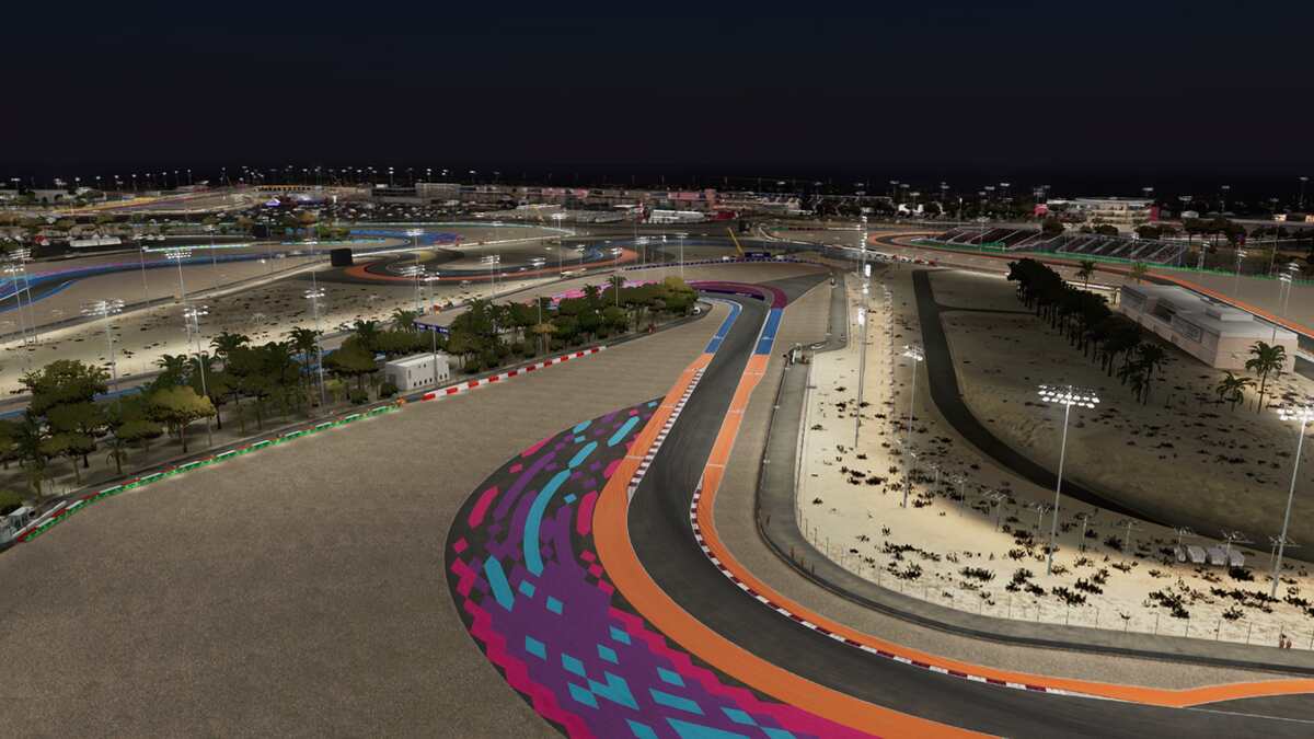F1 24 track list: A shot of the Lusail International Circuit from above.