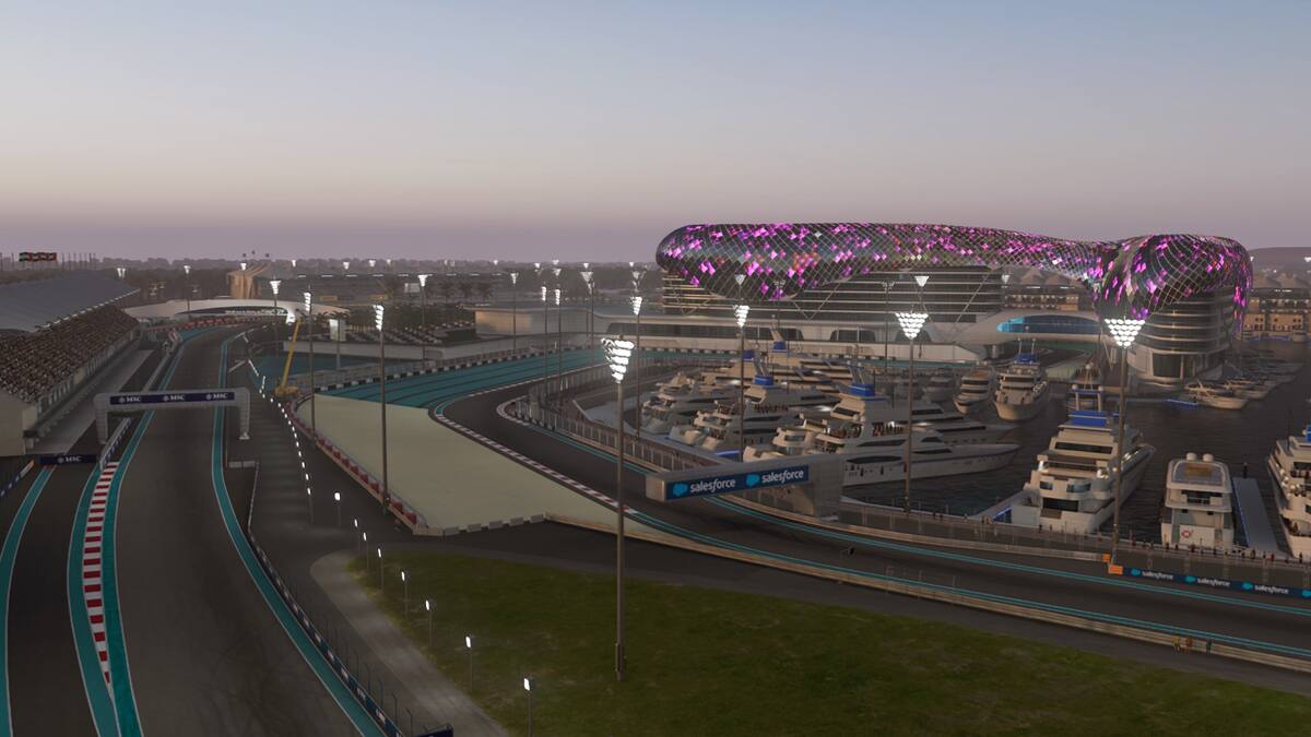 F1 24 track list: A shot of the Yas Marina Circuit from above.