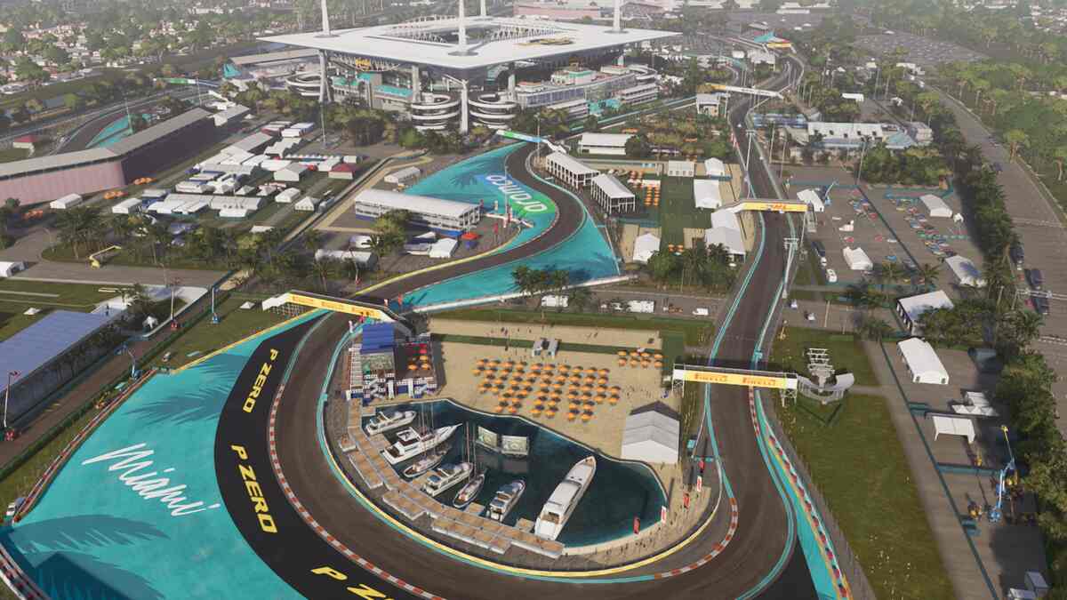 F1 24 track list: A shot of the Miami International Autodrome from above.
