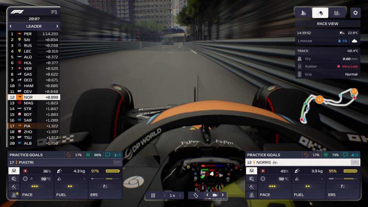 F1 Manager 2023 review: The T-cam on a McLaren driving round Baku.