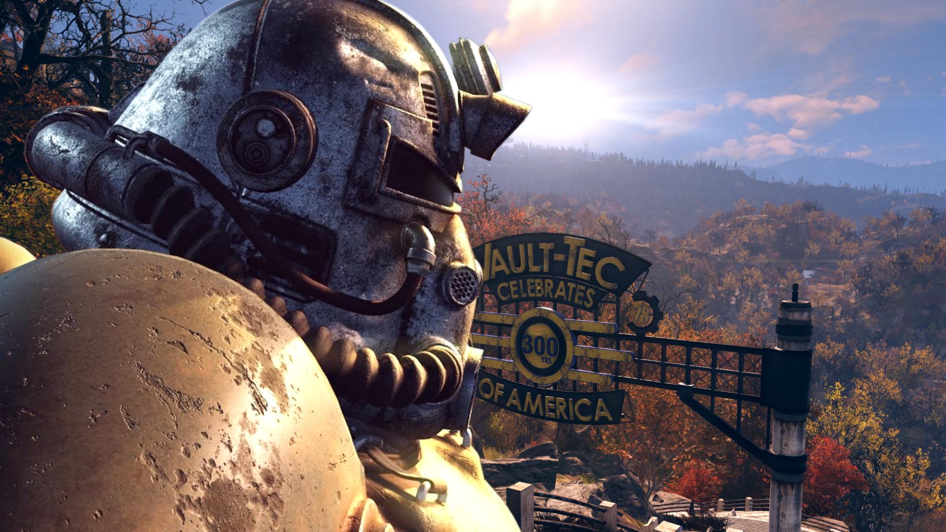 Fallout 76 power armour soldier standing in the starting area