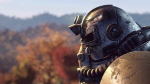 Fallout 76 Nuke Codes: Close-up of a Power Armor helmet in the game. Image via Bethesda Studios.