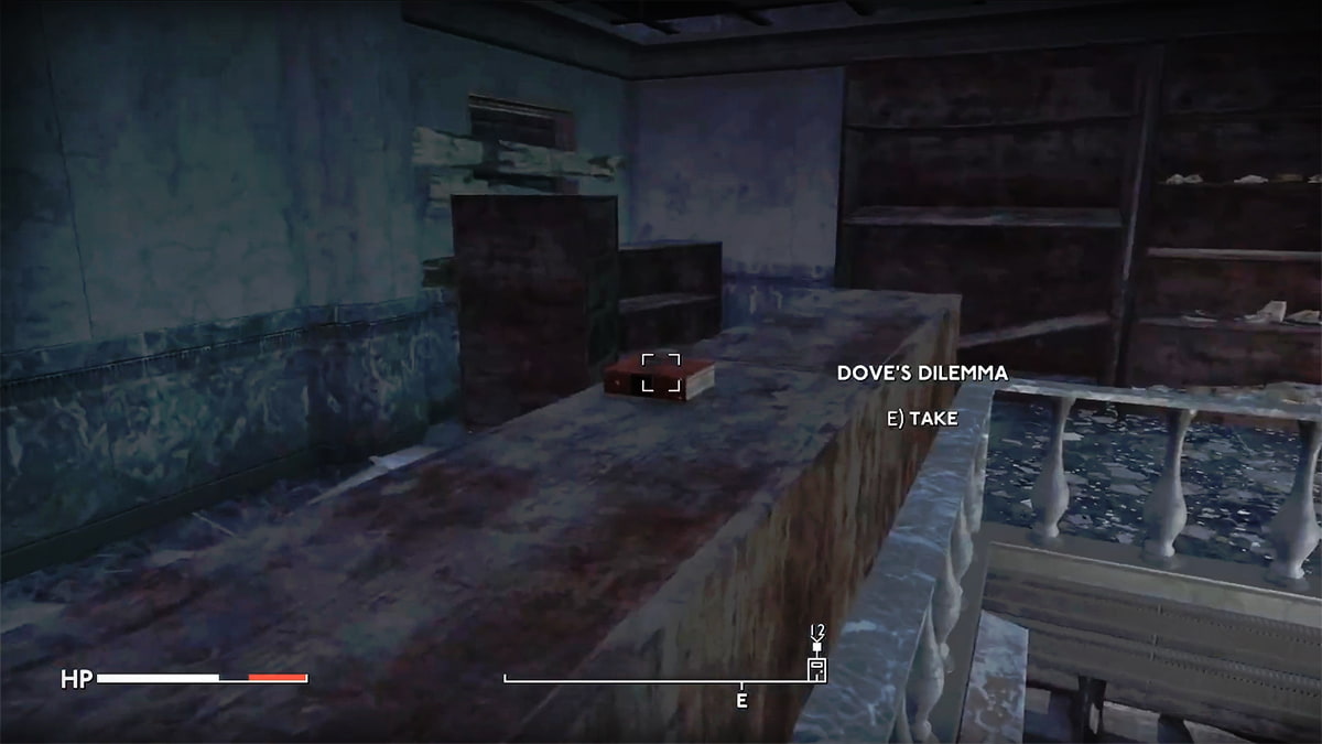 Image of the book Dove's Dilemma in Fallout London, previously hidden under a box.