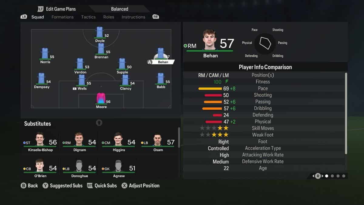 FC 24 worst teams: The team management screen showing the UCD lineup in FC 24.