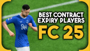 Image of a football player running accompanied by text Best Contract Expiry Players FC 25.