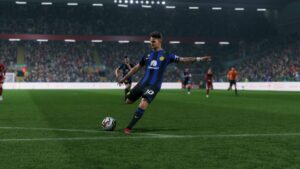 FC 25 best finishers: Lautaro Martinez taking a shot for Inter Milan.