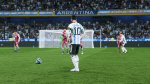 FC 25 best free kick takers: Messi preparing to take a free-kick for Argentina.