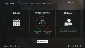 FC 25 how to adjust budgets: The budget screen in the office in FC 25 Career Mode