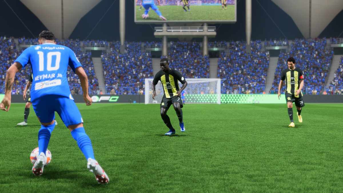 FC 25 best Saudi Pro League players: N'Golo Kante jockeying in front of Neymar.