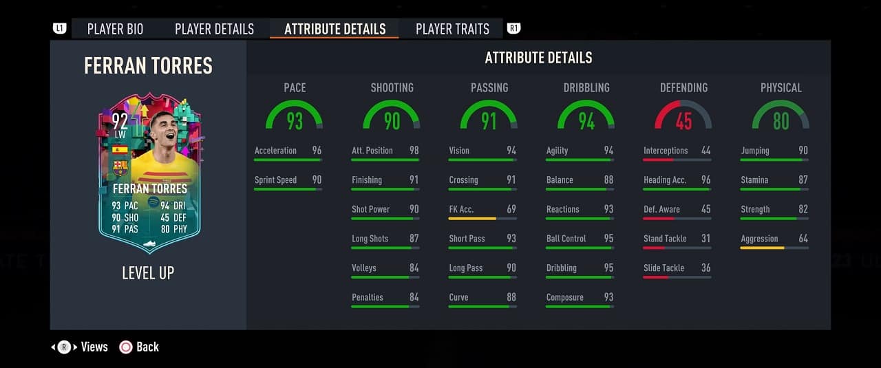 ferran torres level up sbc player profile fifa 23