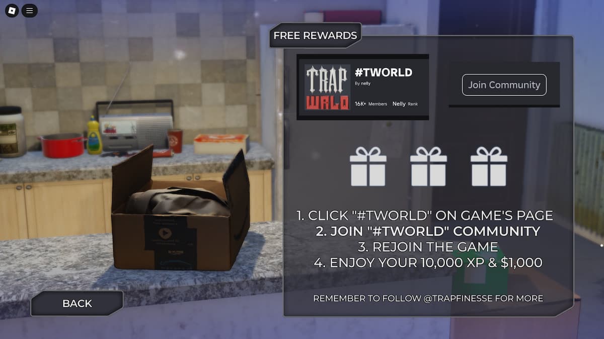 The Free Rewards window in Fight for NY with the instruction on how to get free XP and cash.