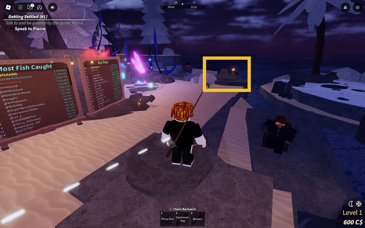 Fisch bait types: character near Bait Crates.