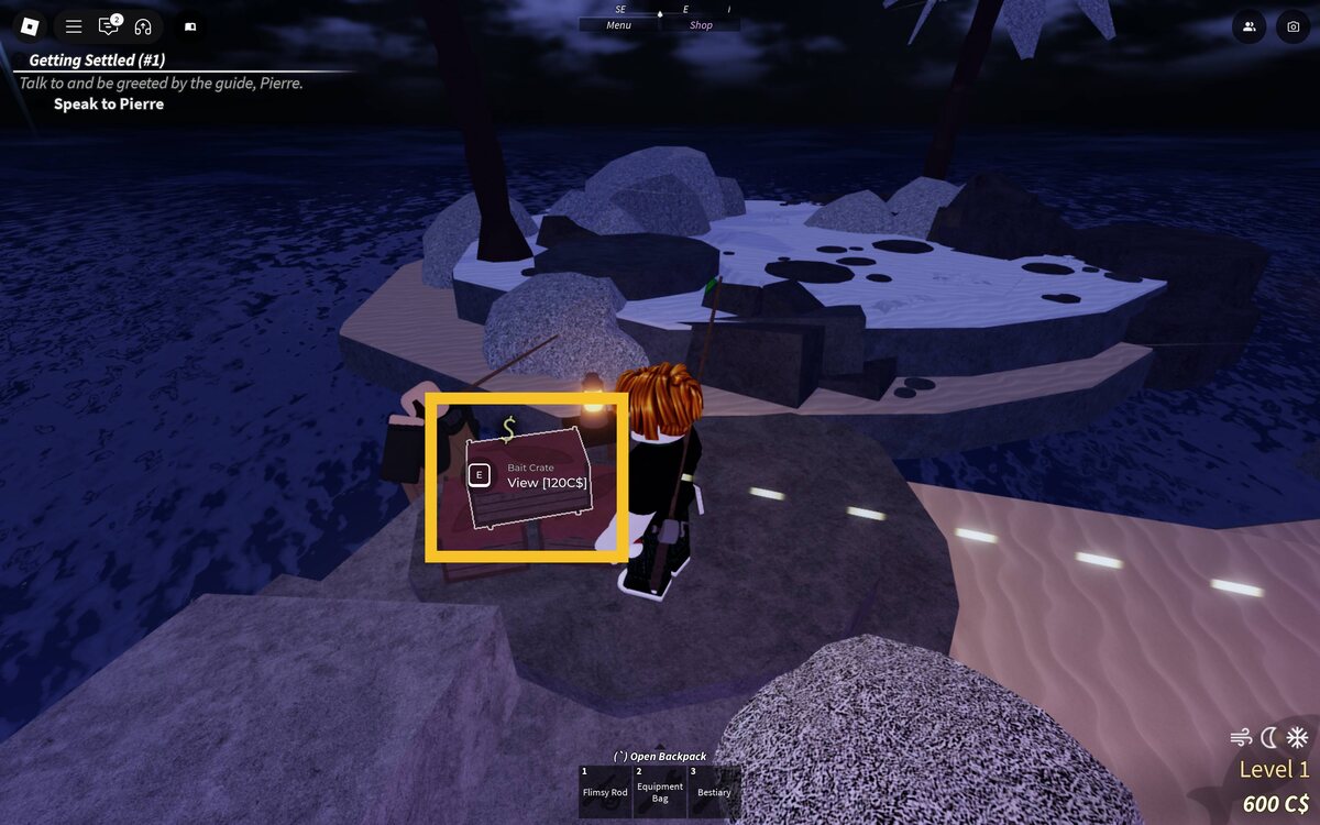Fisch bait types: character near Bait Crates.