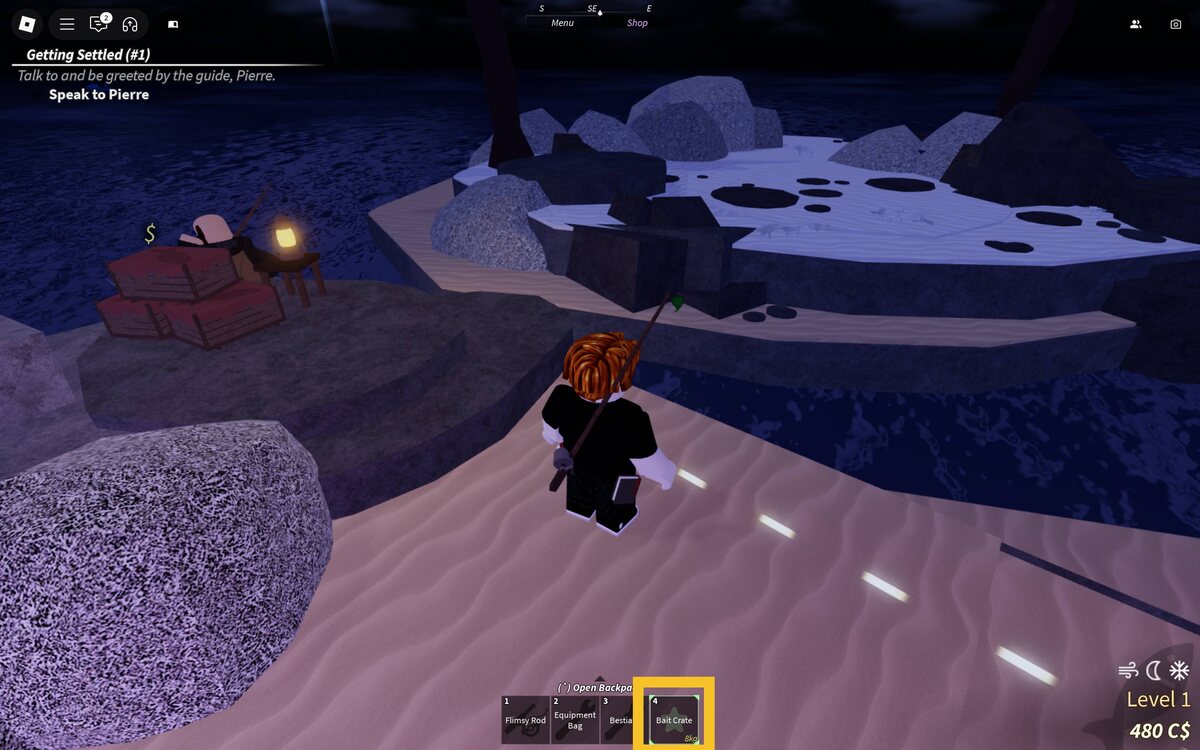 Fisch bait types: character near Bait Crates.