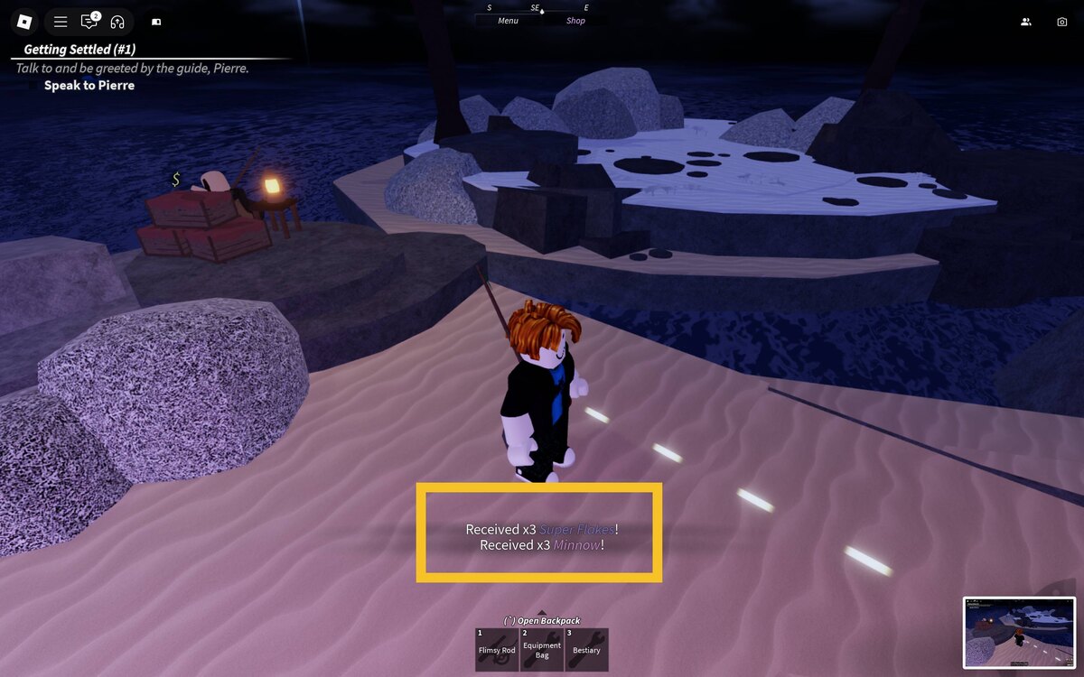 Fisch bait types: character near Bait Crates.