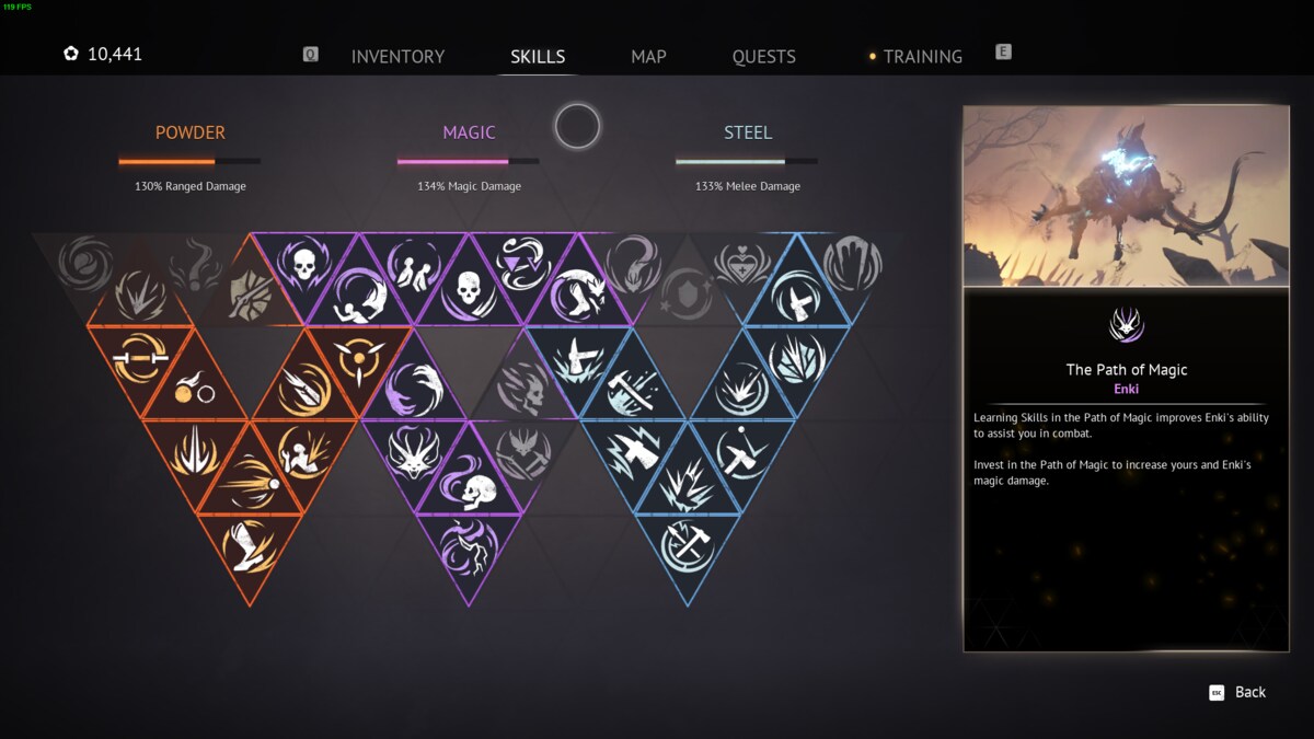 Flintlock The Siege of Dawn best build: in-game inventory menu.