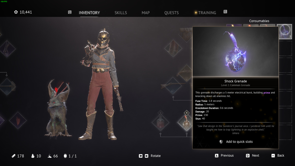 Flintlock The Siege of Dawn best weapons: in-game weapon inventory menu.