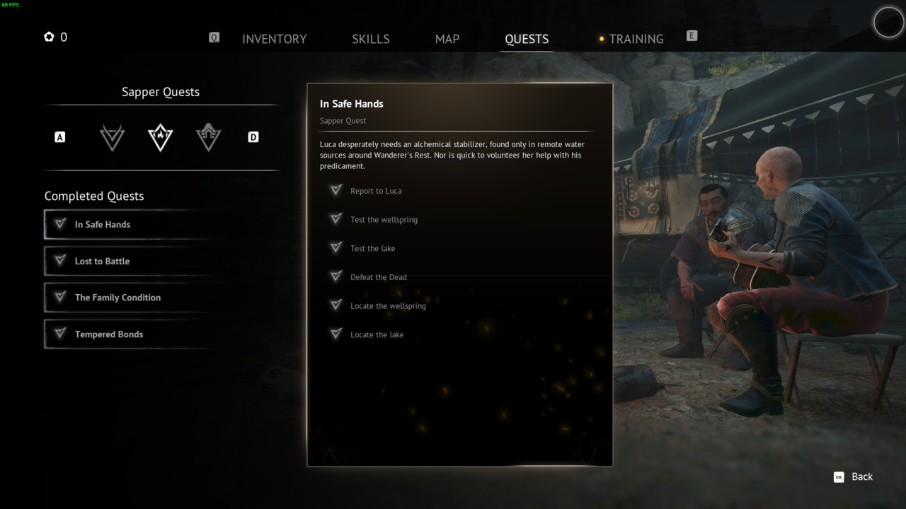 Flintlock The Siege of Dawn quest list: in-game quest menu.