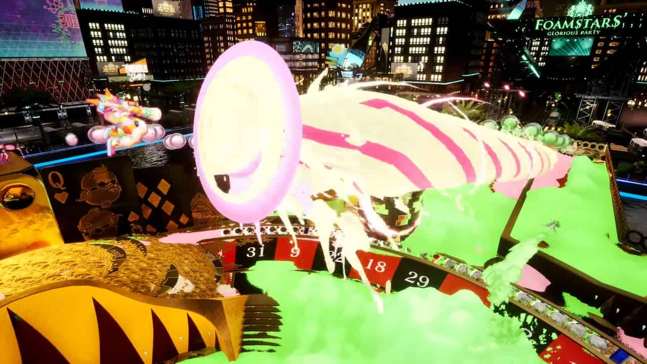 Mel T shoots a large blast in Foamstars