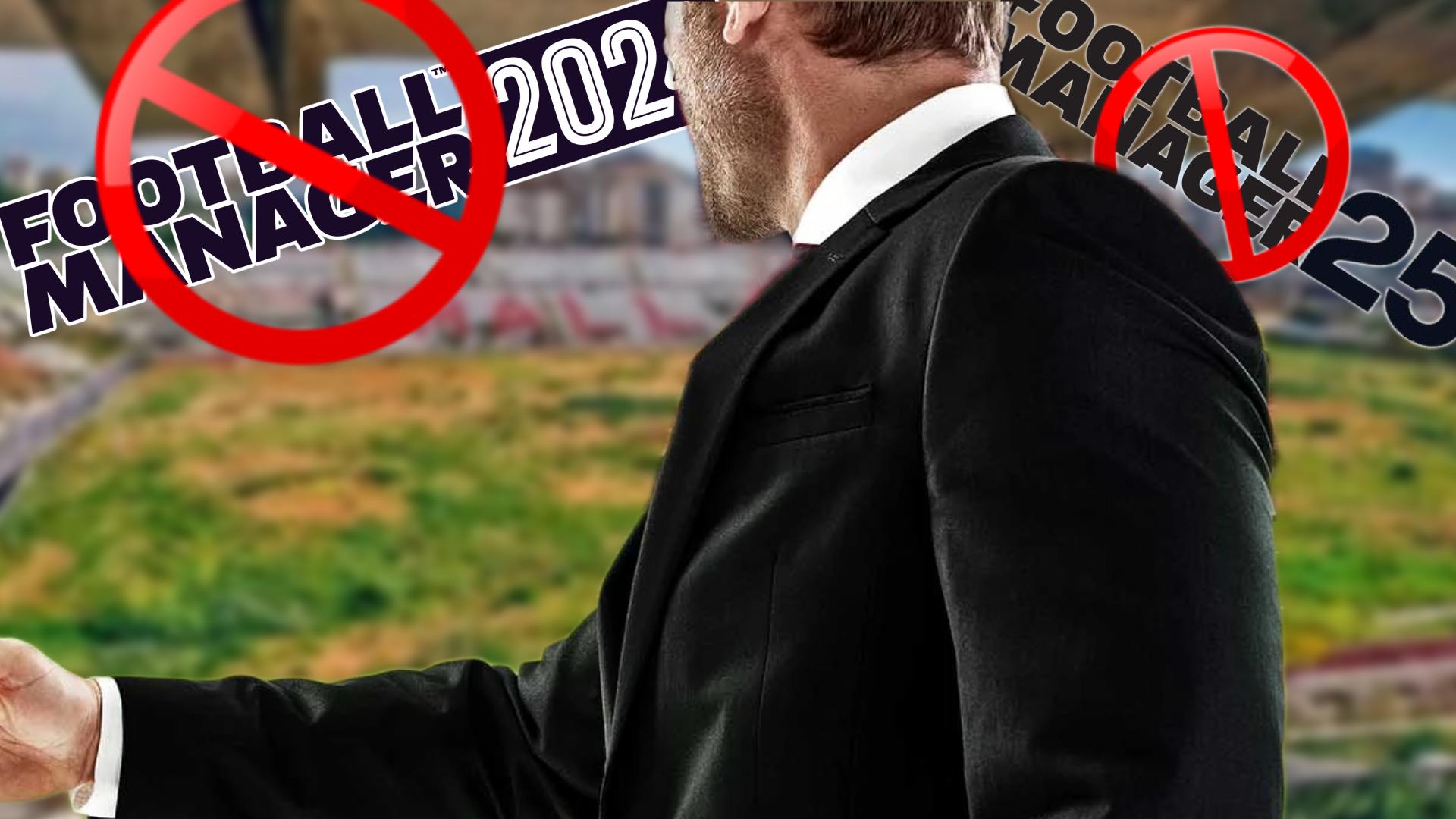 Football Manager looking at logos in an abandoned stadium
