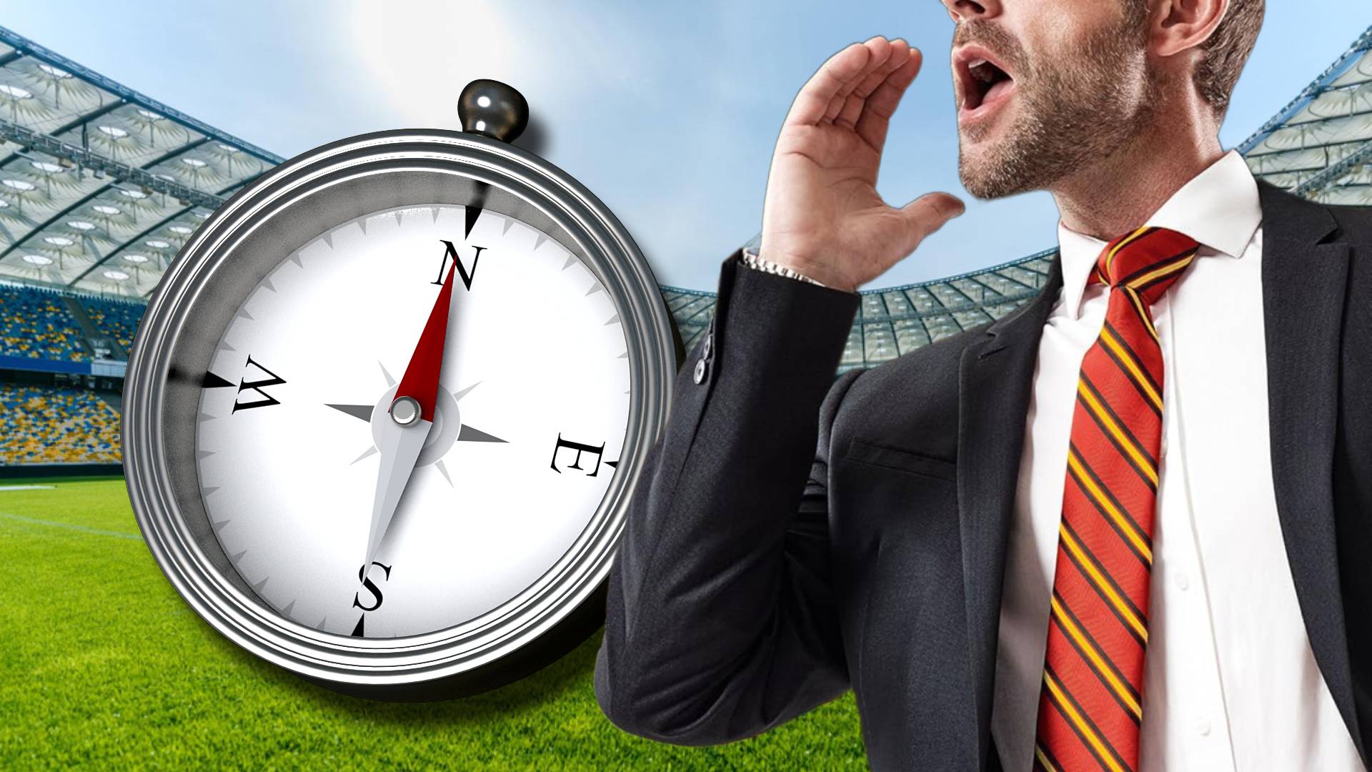 football manager next to a save compass