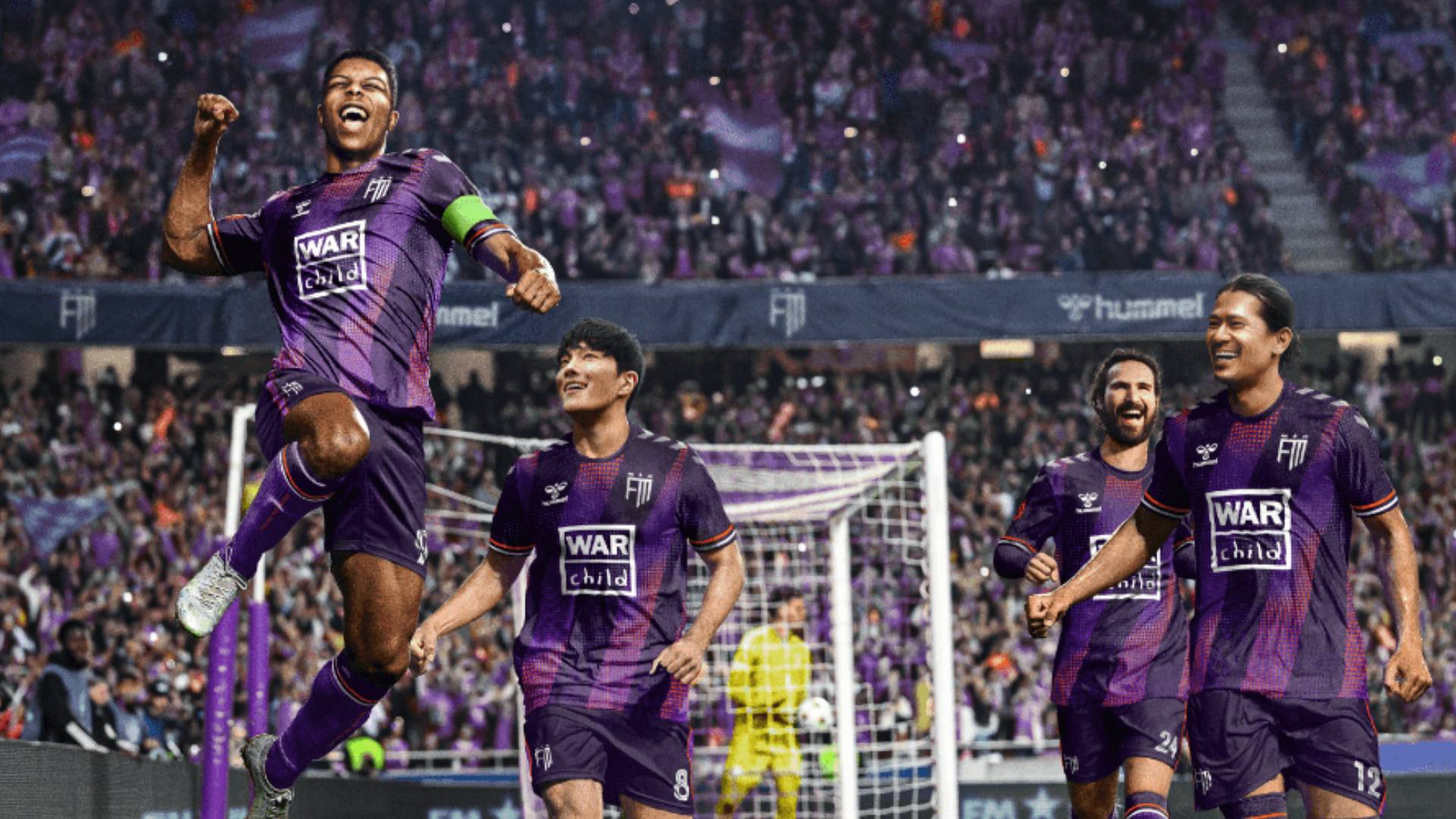Football Manager players jumping and cheering