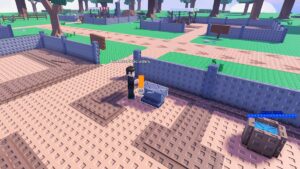 Image of the player holding the Molten Copper item over an anvil in Forge Master on Roblox.