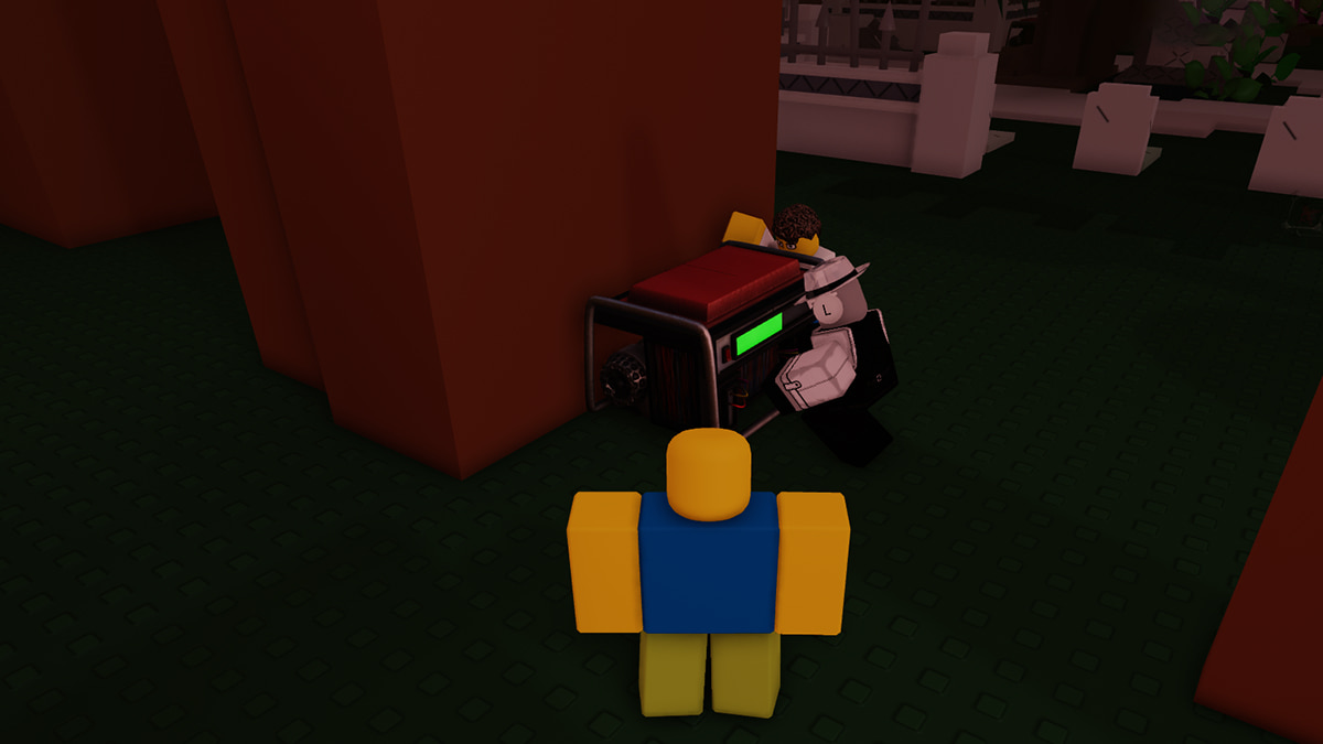 Image of three Survivors repairing a generator in Forsaken on Roblox.