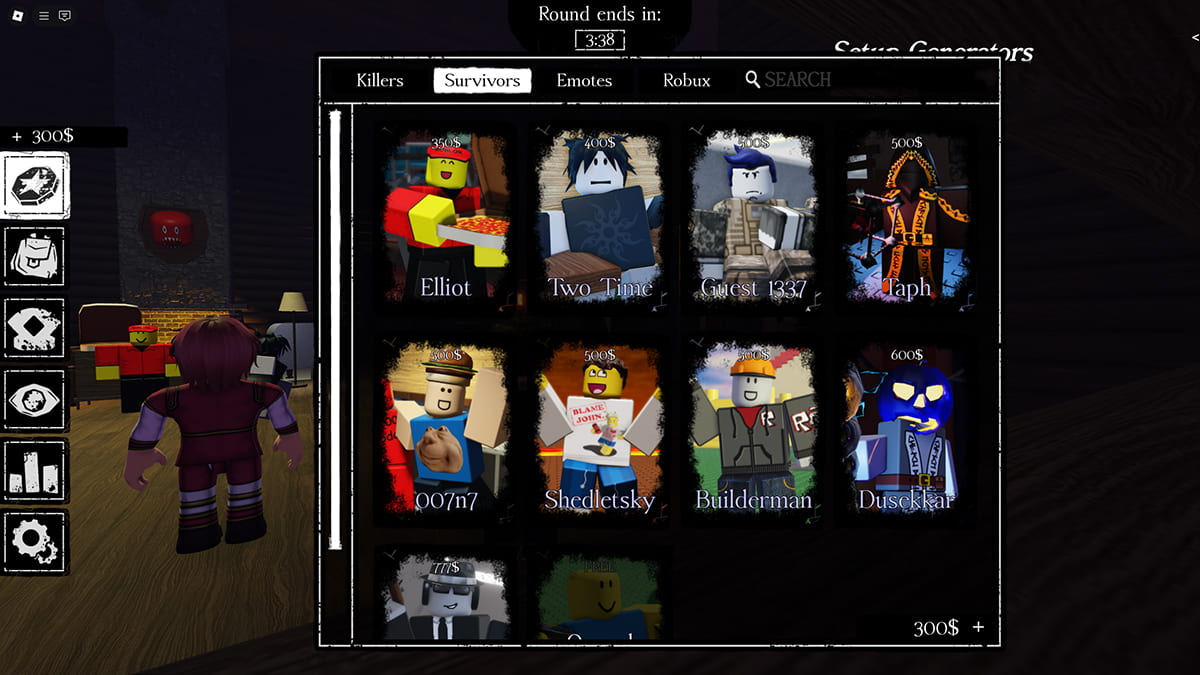 Image of the Shop window in Forsaken on Roblox, with the Survivors tab selected.