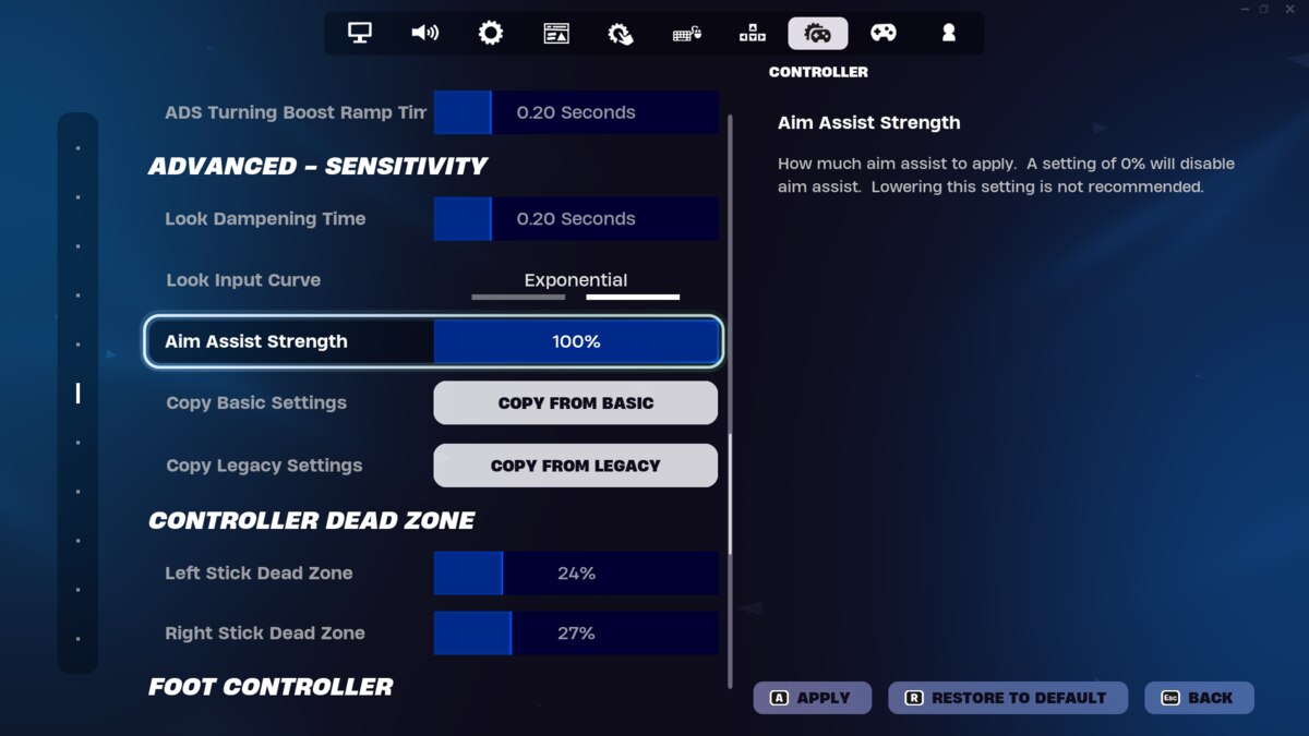 Fortnite how to turn on aim assist: Setting Aim Assist Strength to 100% in Fortnite.