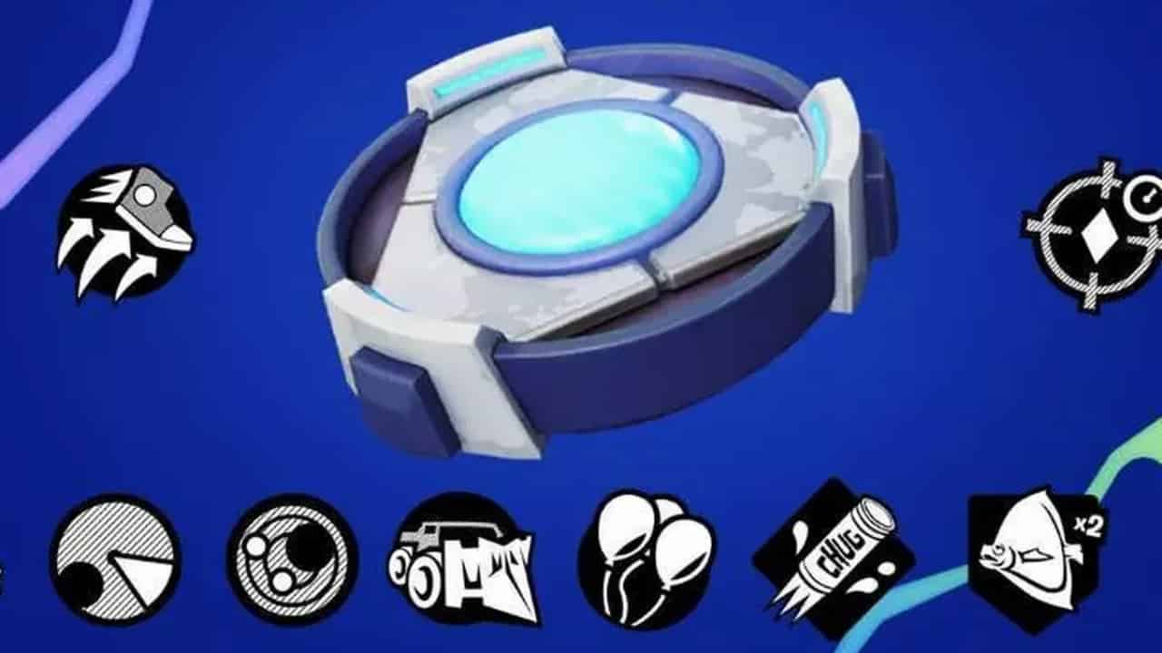 All Fortnite augments for Chapter 4 Season 3: Reality Augment device surrounded by Augment icons.