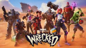 A group of Fortnite characters stand together in a desert setting, with "Fortnite Battle Royale C3S3: Wrecked" text displayed prominently at the bottom, hinting at the thrilling events of Season 3.