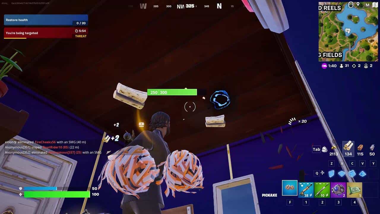 Fortnite best hiding spots: A player breaking a ceiling tile in Fortnite.