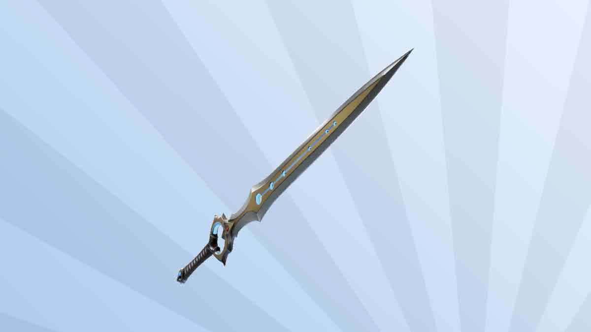 Fortnite best melee weapons: The Infinity Blade from Fortnite against a background of blue rays.
