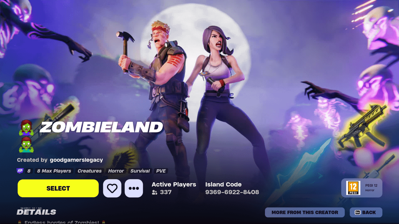 Fortnite best zombie maps: The title screen for the Zombieland map in Fortnite Creative.
