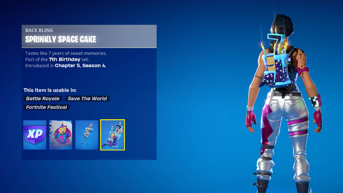 Fortnite birthday cake back bling