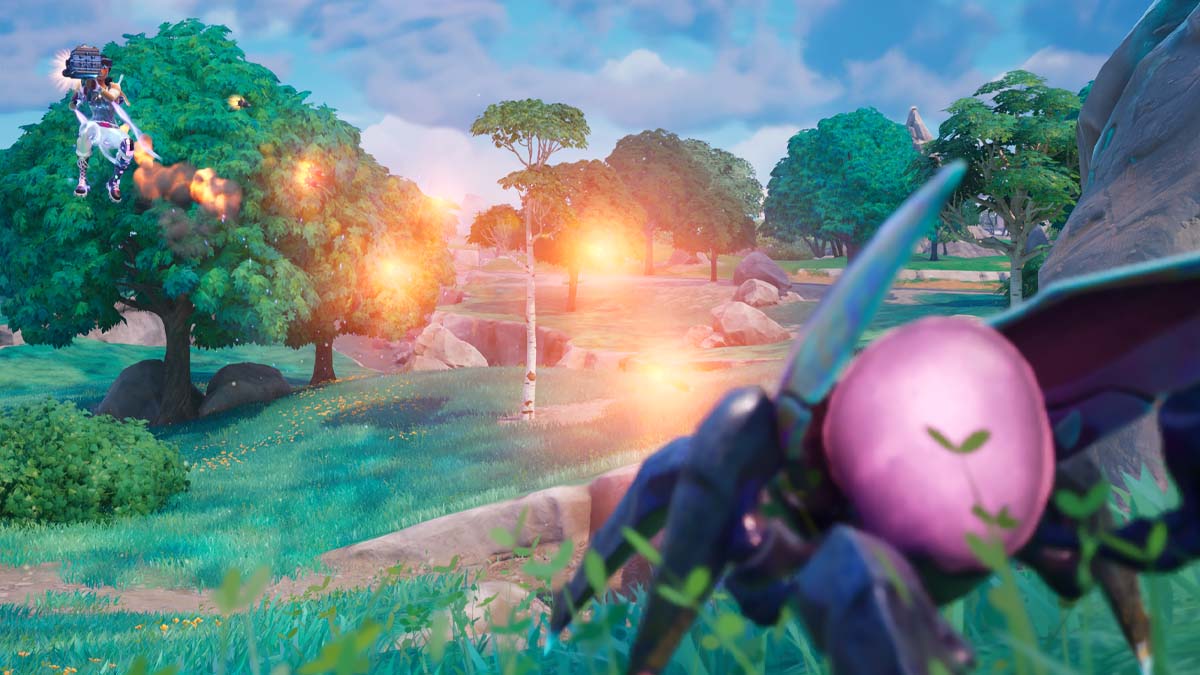 Fortnite player shooting at a bug