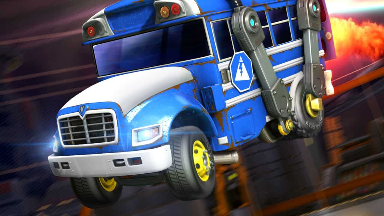 An image of the Fortnite Battle Bus from Rocket League. Image from Epic Games.