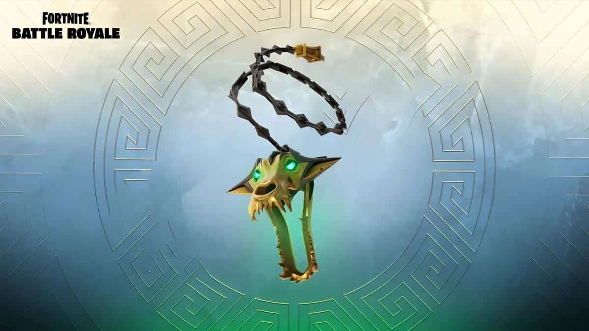 Promotional image for Fortnite patch notes featuring a mystical floating key with a dragon head design against a stylized circular background.