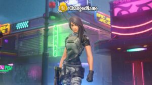 Fortnite character in a lobby with a changed name