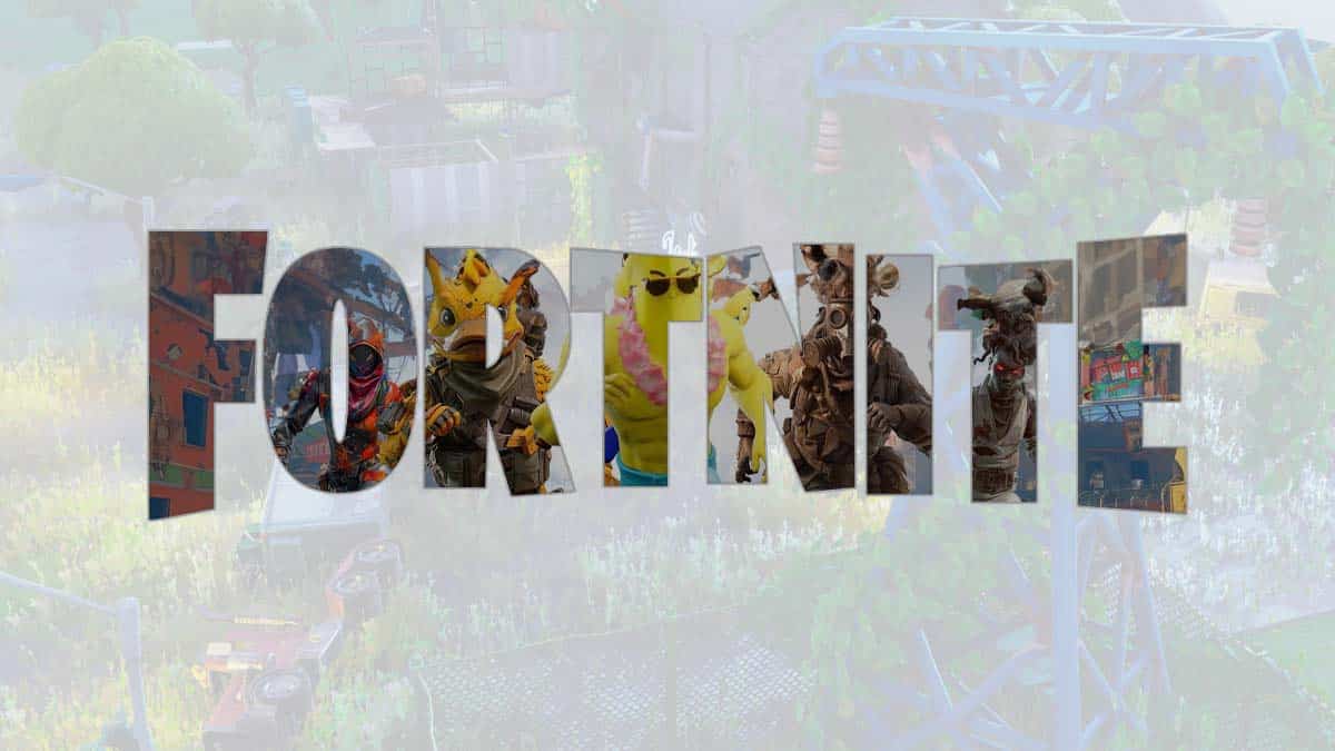 Fortnite Chapter 5 Season 3: Release date" game logo with characters in various costumes and scenes from the game depicted in each letter, set against a blurred gaming environment background.
