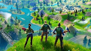 A group of people standing on top of a hill in Fortnite during an Auto Draft event.