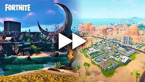 An OG Fortnite map featuring a bustling city in the background.
