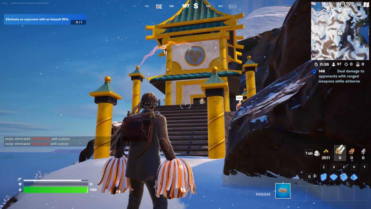 Fortnite elemental shrine locations: An air shrine in a snowy mountain area.