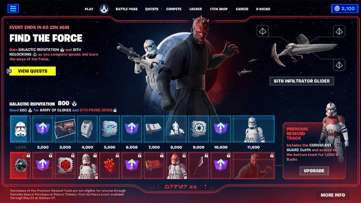 Find the Force event in Fortnite