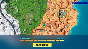 A screenshot of the Fortnite map featuring the GeoGuessr game mode.
